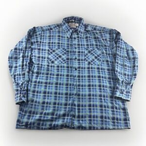 Vintage Saugatuck Dry Goods Flannel Shirt Mens L Blue Plaid Long Sleeve Outdoors